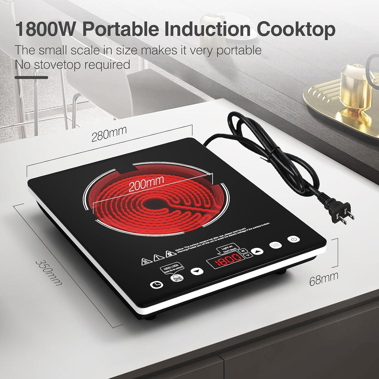 VBGK 11" Portable Electric Cooktop - 1800W Single Burner Infrared Stove with Standard 110V-120V Plug, 9 Power Levels & Safety Lock