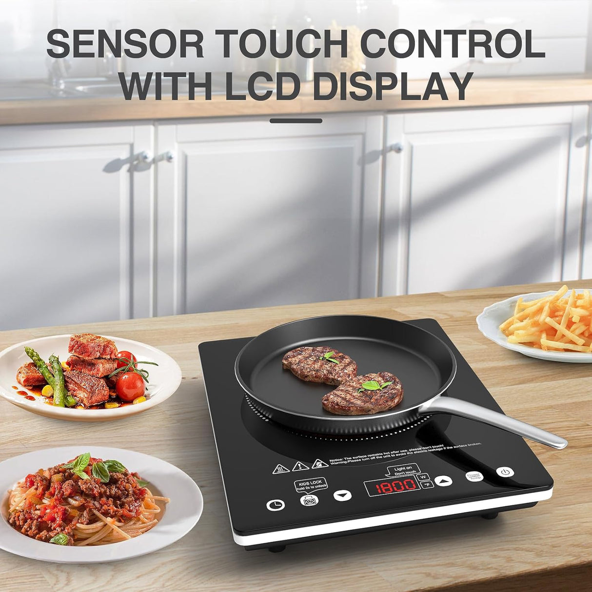 VBGK 12” Portable Electric Cooktop – 1800W Single Burner with 9 Power Levels, Touch Control, and Child Safety Lock – Compatible with All Cookware