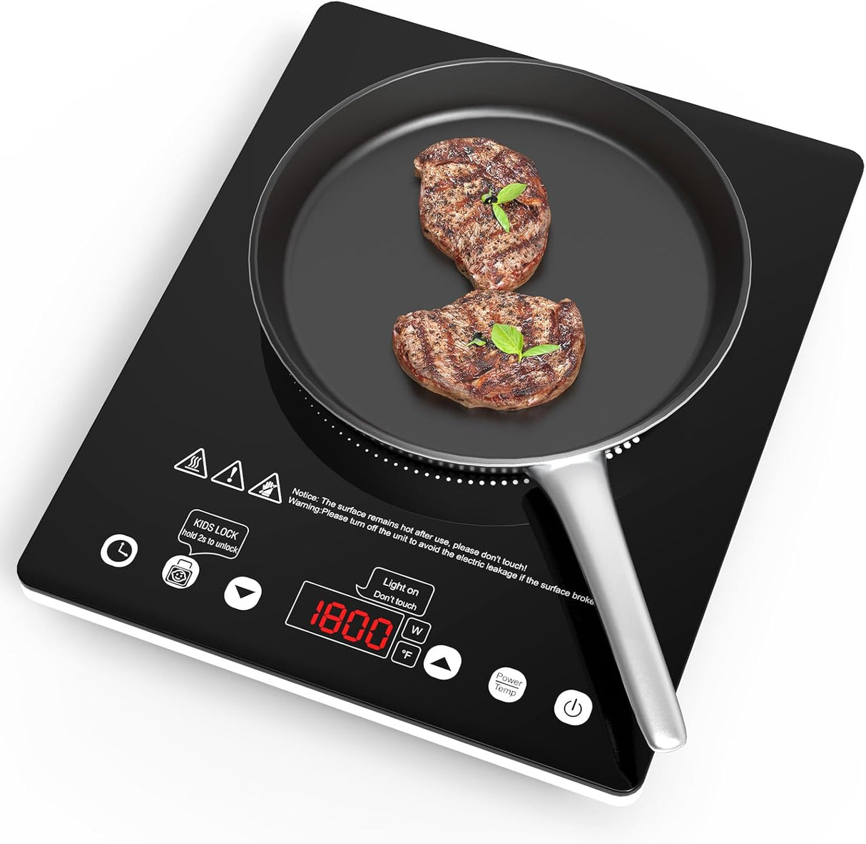 VBGK 12” Portable Electric Cooktop – 1800W Single Burner with 9 Power Levels, Touch Control, and Child Safety Lock – Compatible with All Cookware