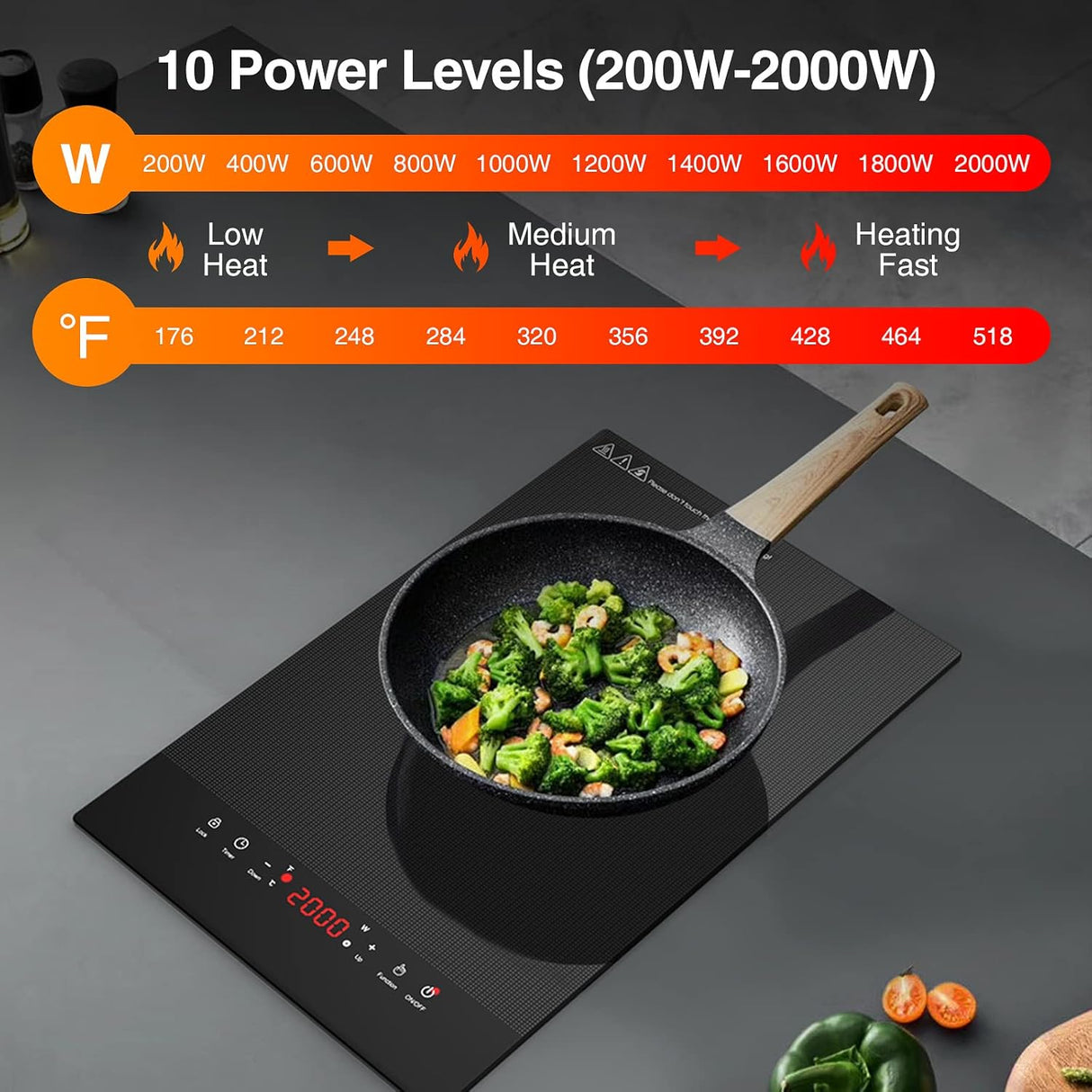 VBGK 12" Portable Electric Cooktop - 2000W Single Burner Infrared Stove with Plug, 110V-120V Ceramic Glass Hot Plate, 10 Power Levels & Safety Lock