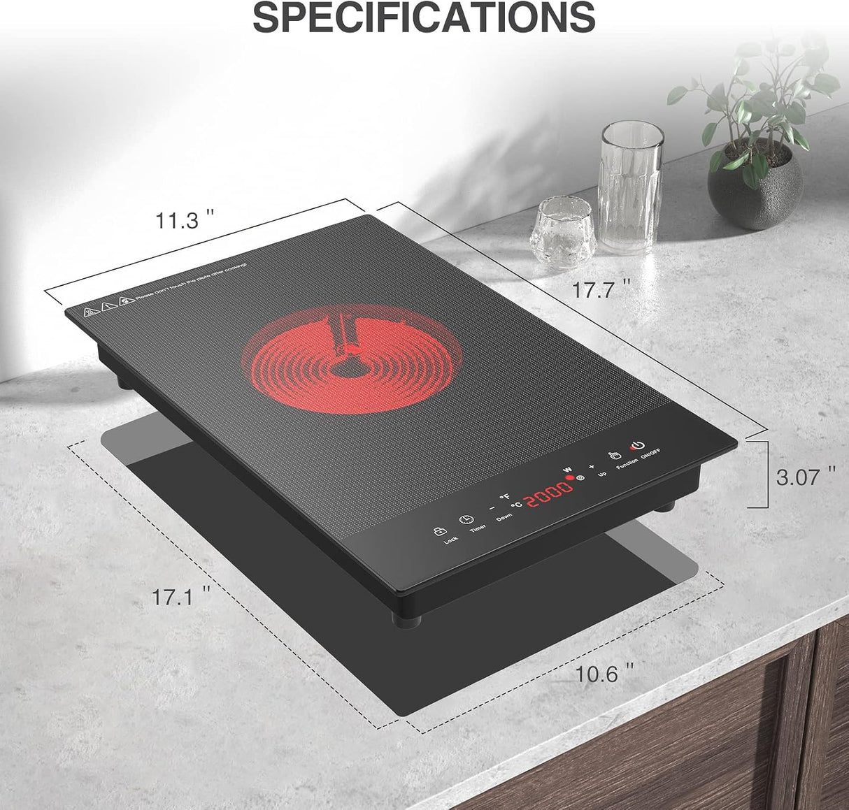 VBGK 12" Portable Electric Cooktop - 2000W Single Burner Infrared Stove with Plug, 110V-120V Ceramic Glass Hot Plate, 10 Power Levels & Safety Lock