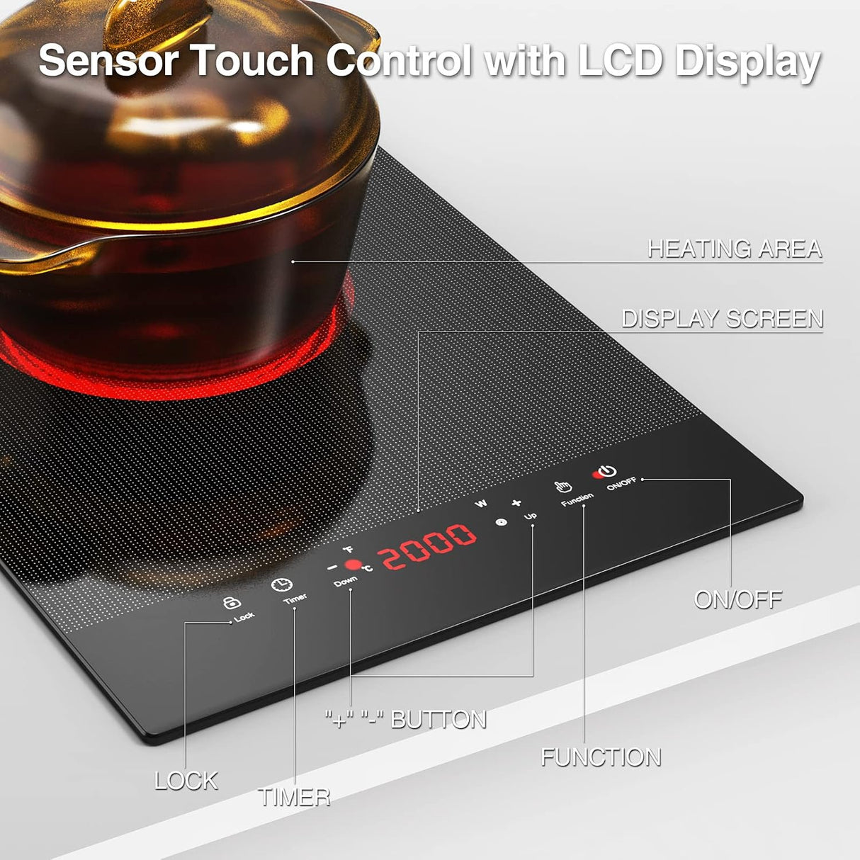 VBGK 12" Portable Electric Cooktop - 2000W Single Burner Infrared Stove with Plug, 110V-120V Ceramic Glass Hot Plate, 10 Power Levels & Safety Lock