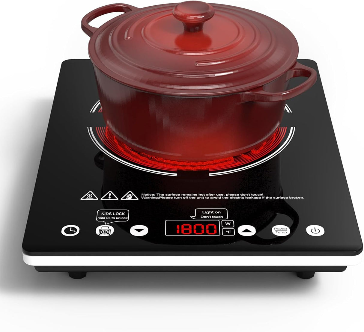 VBGK 11" Portable Electric Cooktop - 1800W Single Burner Infrared Stove with Standard 110V-120V Plug, 9 Power Levels & Safety Lock