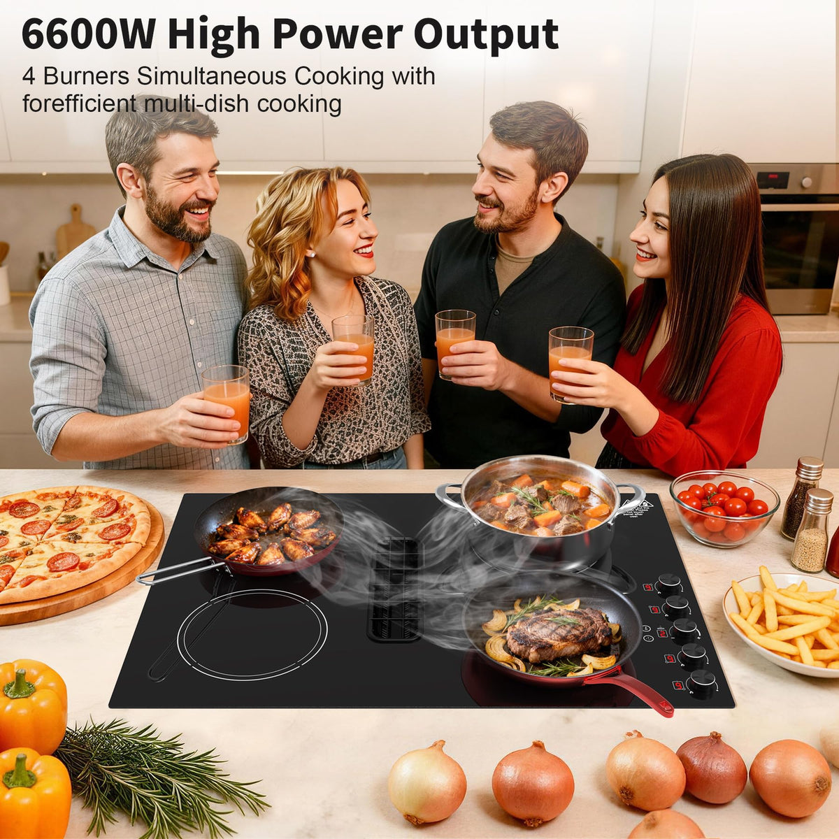 VBGK 30 Inch Induction Cooktop with Downdraft, 4 Burners, 6600W, 110V–120V