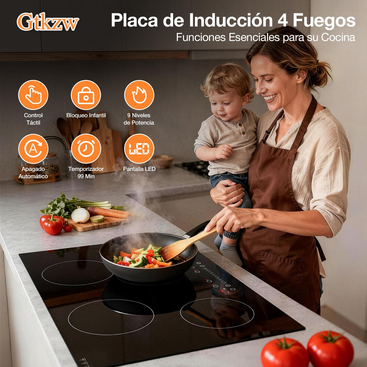 VBGK 3000W 77cm 4 Burner Electric Ceramic Cooktop with LED Touch Control