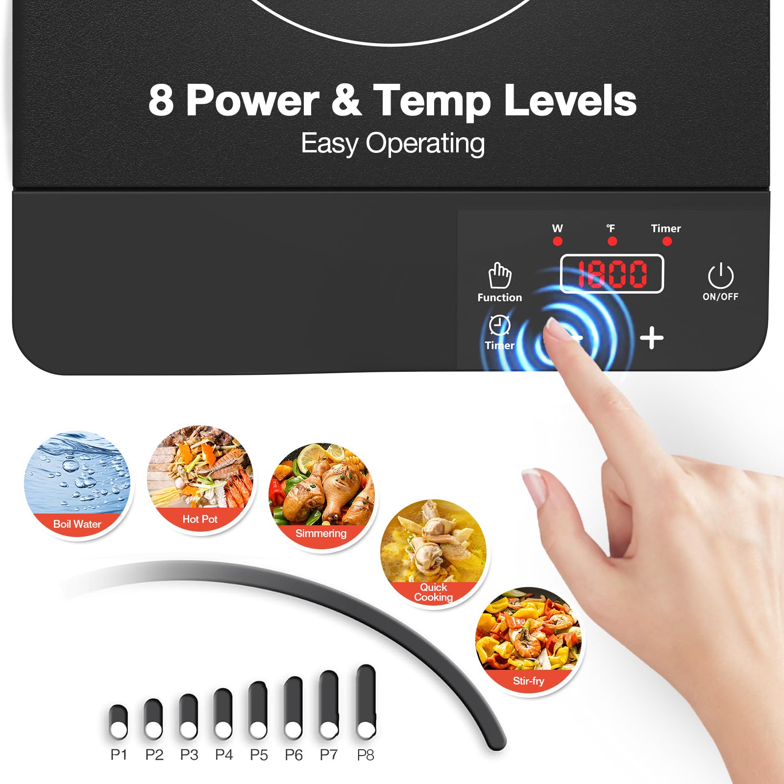 VBGK Portable Induction Cooktop 1800W, Single Induction Burner & Fry Pan, 110V Hot Plate Stove Electric Burner
