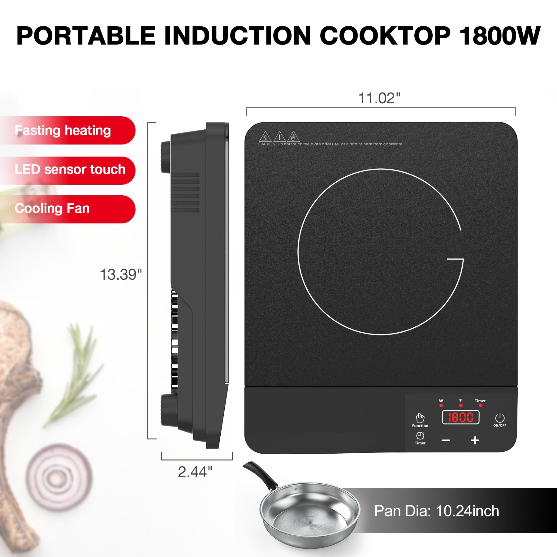 VBGK Portable Induction Cooktop 1800W, Single Induction Burner & Fry Pan, 110V Hot Plate Stove Electric Burner