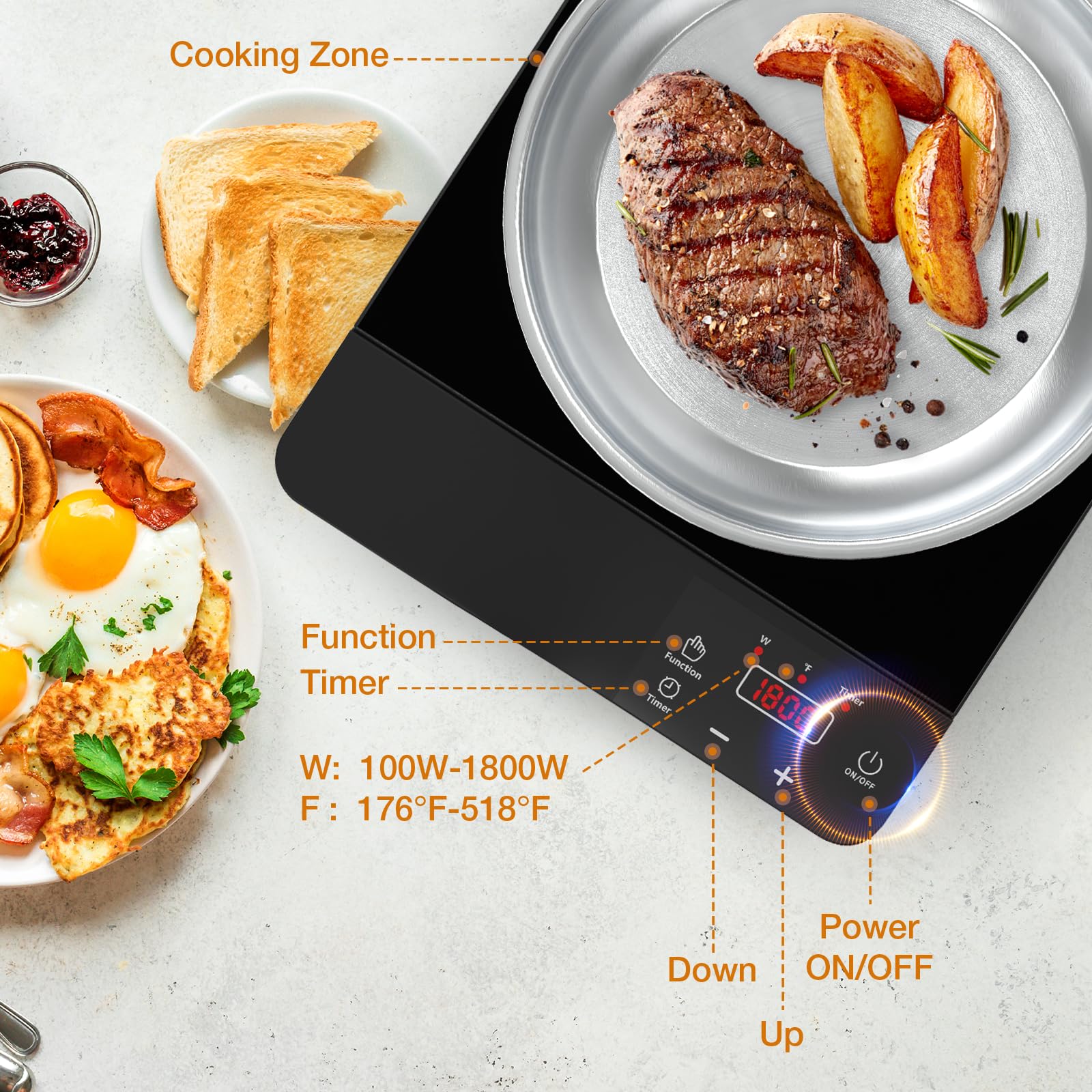 VBGK Portable Induction Cooktop 1800W, Single Induction Burner & Fry Pan, 110V Hot Plate Stove Electric Burner