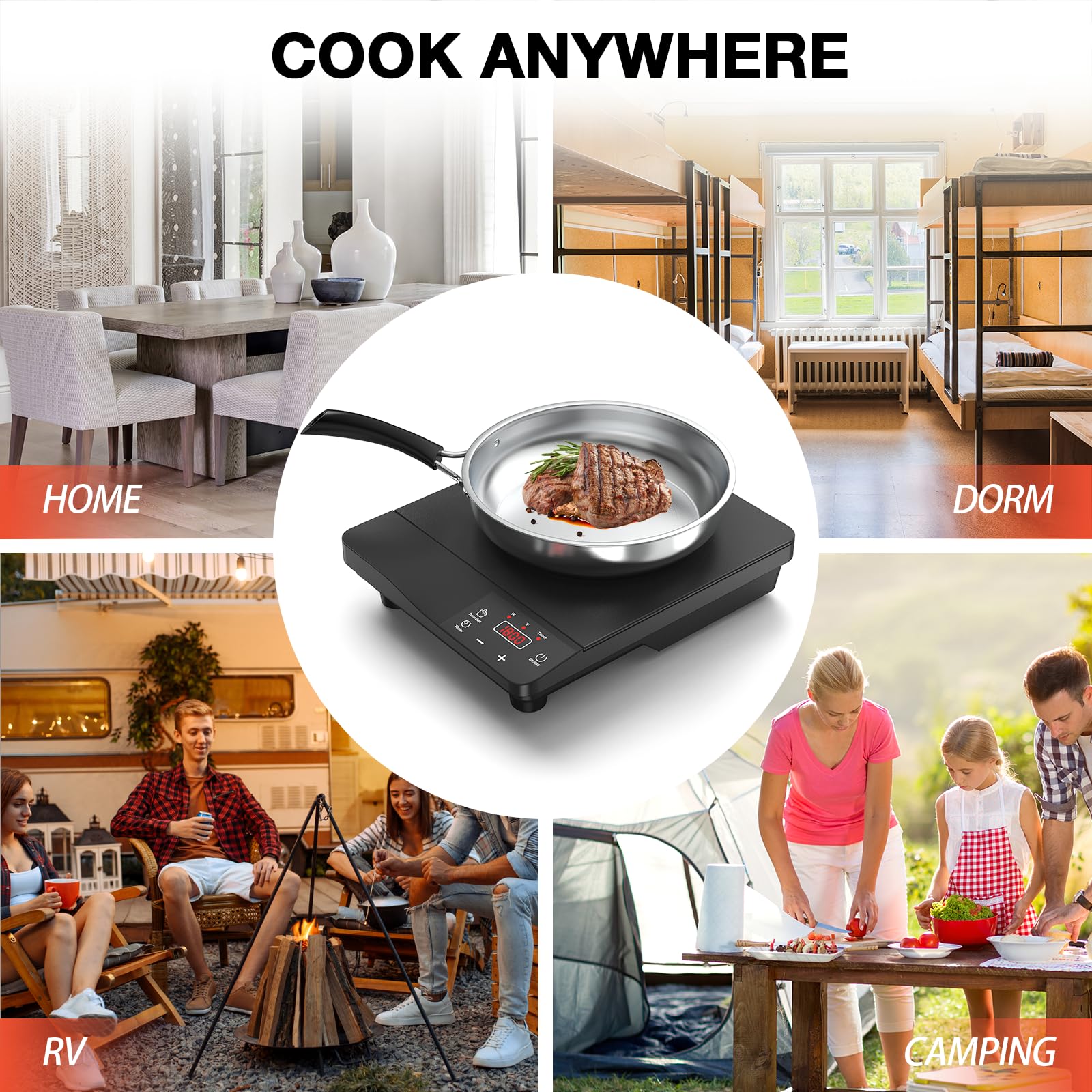VBGK Portable Induction Cooktop 1800W, Single Induction Burner & Fry Pan, 110V Hot Plate Stove Electric Burner
