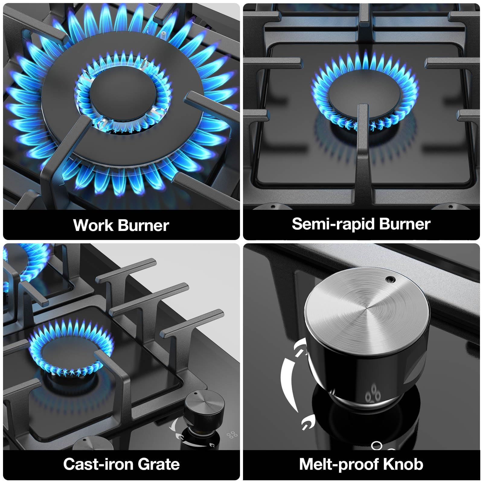 VBGK 2 Burner Gas Stove Propane Cooktop, Tempered Glass Gas Cooktop 12 inch Stainless Steel Propane Burner