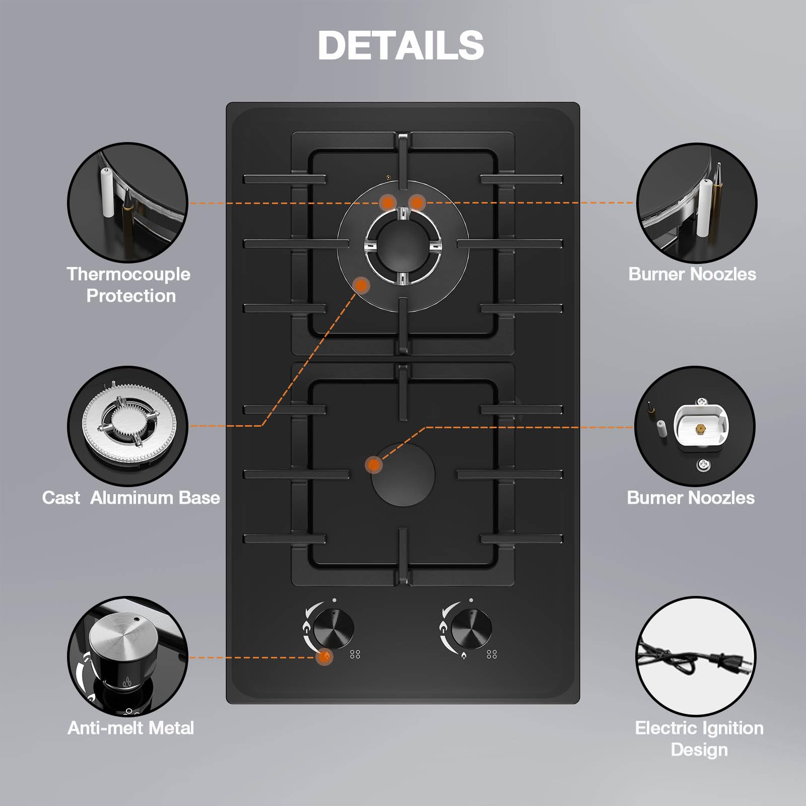 VBGK 2 Burner Gas Stove Propane Cooktop, Tempered Glass Gas Cooktop 12 inch Stainless Steel Propane Burner