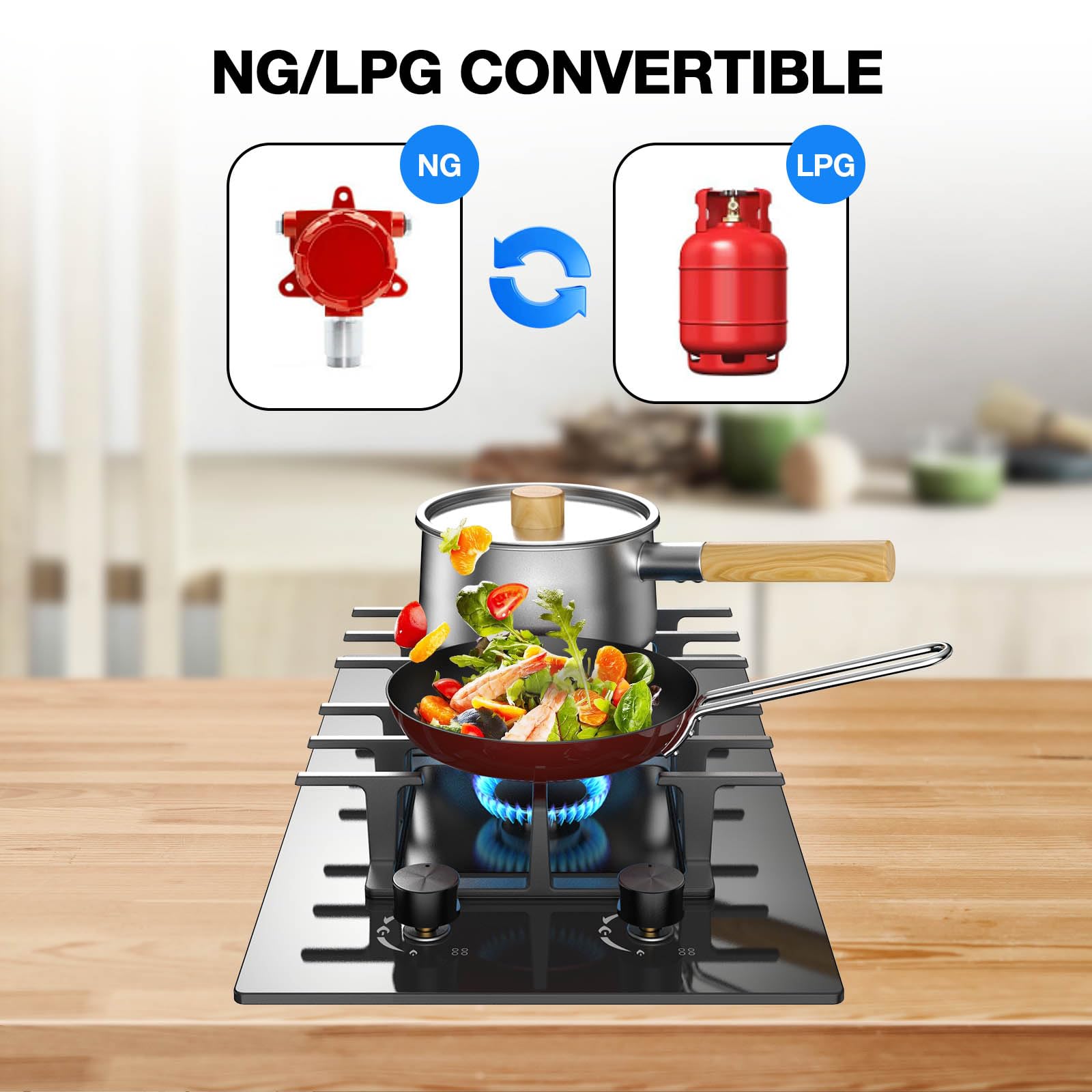 VBGK 2 Burner Gas Stove Propane Cooktop, Tempered Glass Gas Cooktop 12 inch Stainless Steel Propane Burner