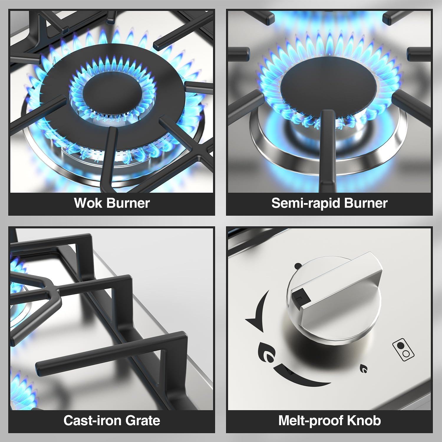 VBGK 2 Burner Gas Cooktop 12 Inch Tempered Glass Propane Stove with Stainless Steel Design for RV & Home Kitchen