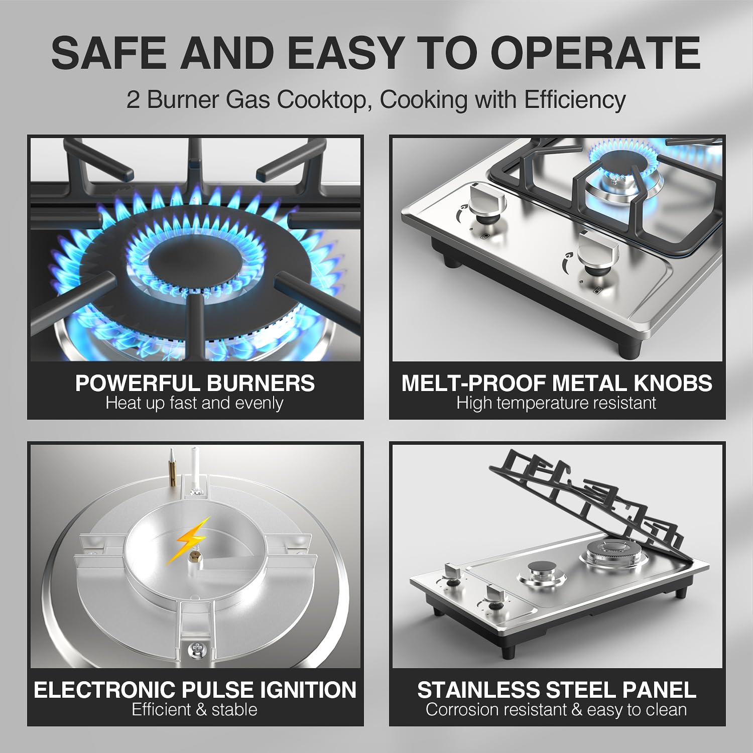 VBGK 12 Inch 110V Gas Cooktop Two Burner Stainless Stee Gas Stove Top