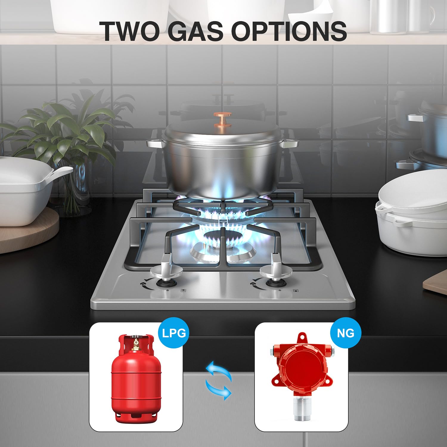 VBGK 12 Inch 110V Gas Cooktop Two Burner Stainless Stee Gas Stove Top