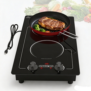 Piano cottura a induzione a 2 fuochi VBGK 110V 2300W, fornello elettrico doppio da 12 pollici con riscaldamento rapido e controllo indipendente della temperatura per casa e camper