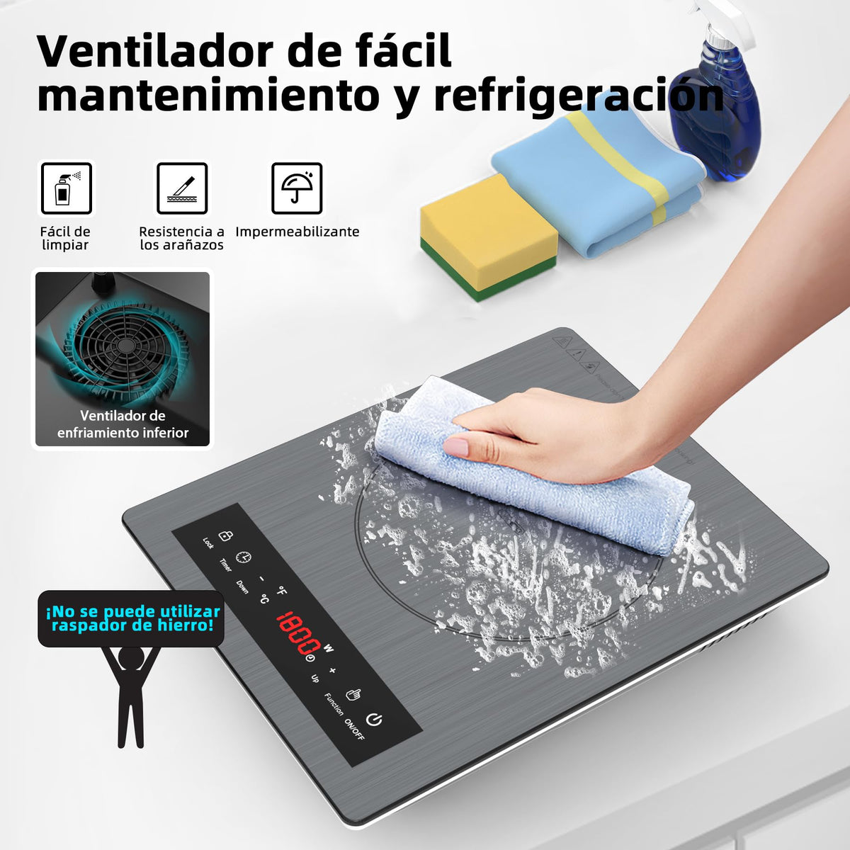 Piano cottura elettrico in vetroceramica a 2 fuochi VBGK 28 cm, 3000W 220-240V, da incasso e portatile con controllo touch, timer e blocco bambini