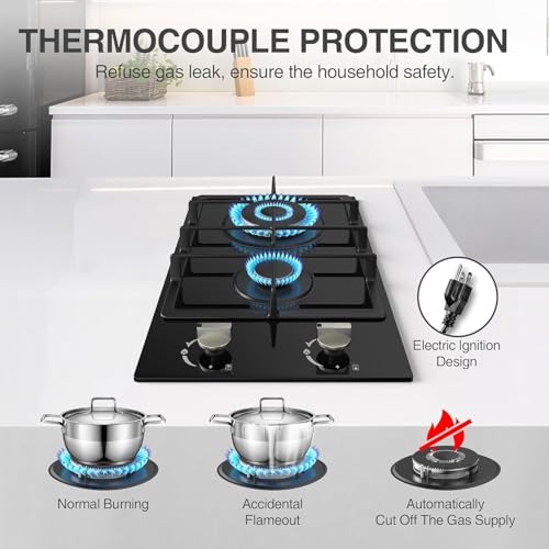 VBGK 2 Burner Gas Cooktop 12 Inch Stainless Steel Propane Stove Top for RV, Camper & Home Kitchen