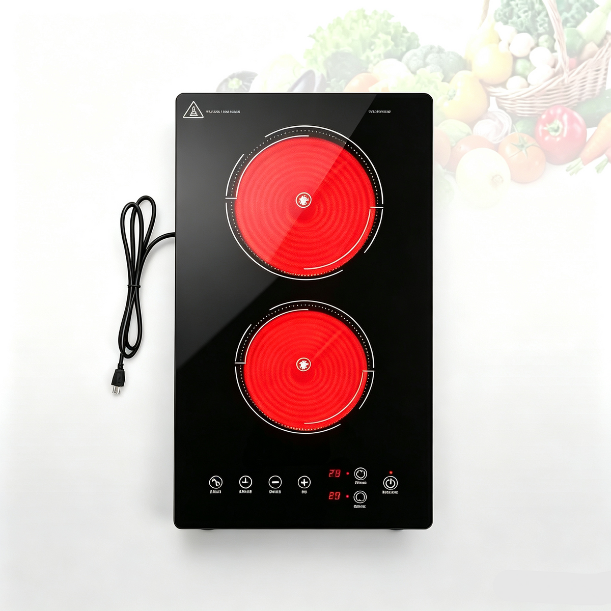 VBGK 12-Zoll Elektro-Kochfeld mit 2 Kochzonen, 110V 2100W, LED-Touch-Steuerung, 9 Leistungsstufen, Kindersicherung & 4-Stunden-Timer, Elektroherd für die Küche