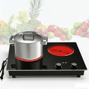 VBGK Piano Cottura Elettrico a 2 Fuochi 2100W, Piastra Elettrica Doppia da 22 Pollici da Incasso e da Appoggio per Cucina