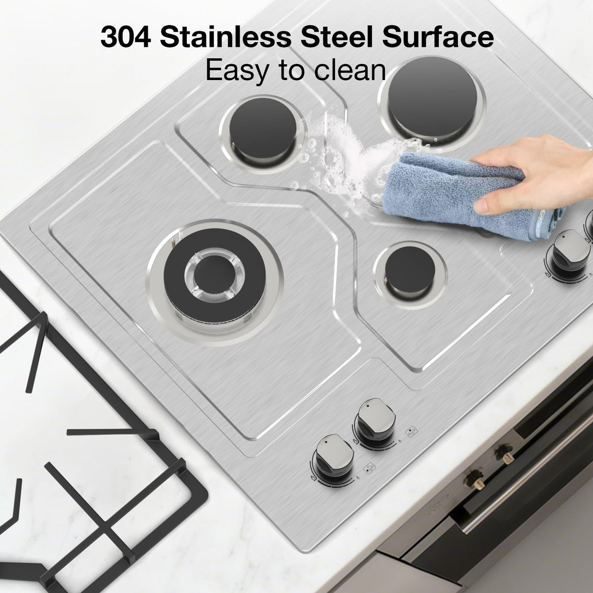 Table de cuisson à gaz VBGK 5 brûleurs, plaque de cuisson encastrable en acier inoxydable convertible gaz naturel/propane avec allumage électrique 110 V et sécurité par thermocouple