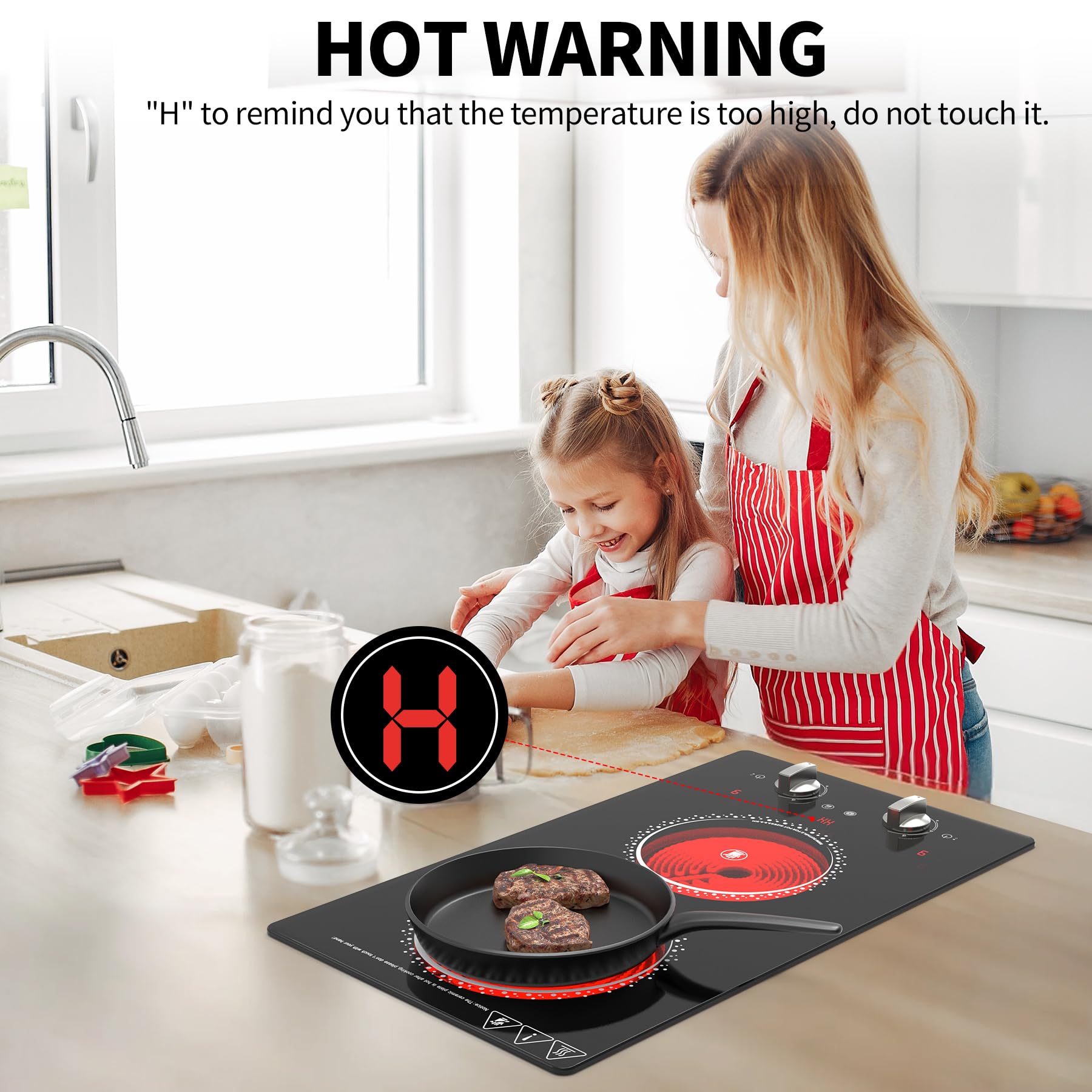 VBGK 2 Burner Electric Cooktop 12 Inch Electric Stove Top with Plug ,2100W Countertop Burners Built-In Stove Top