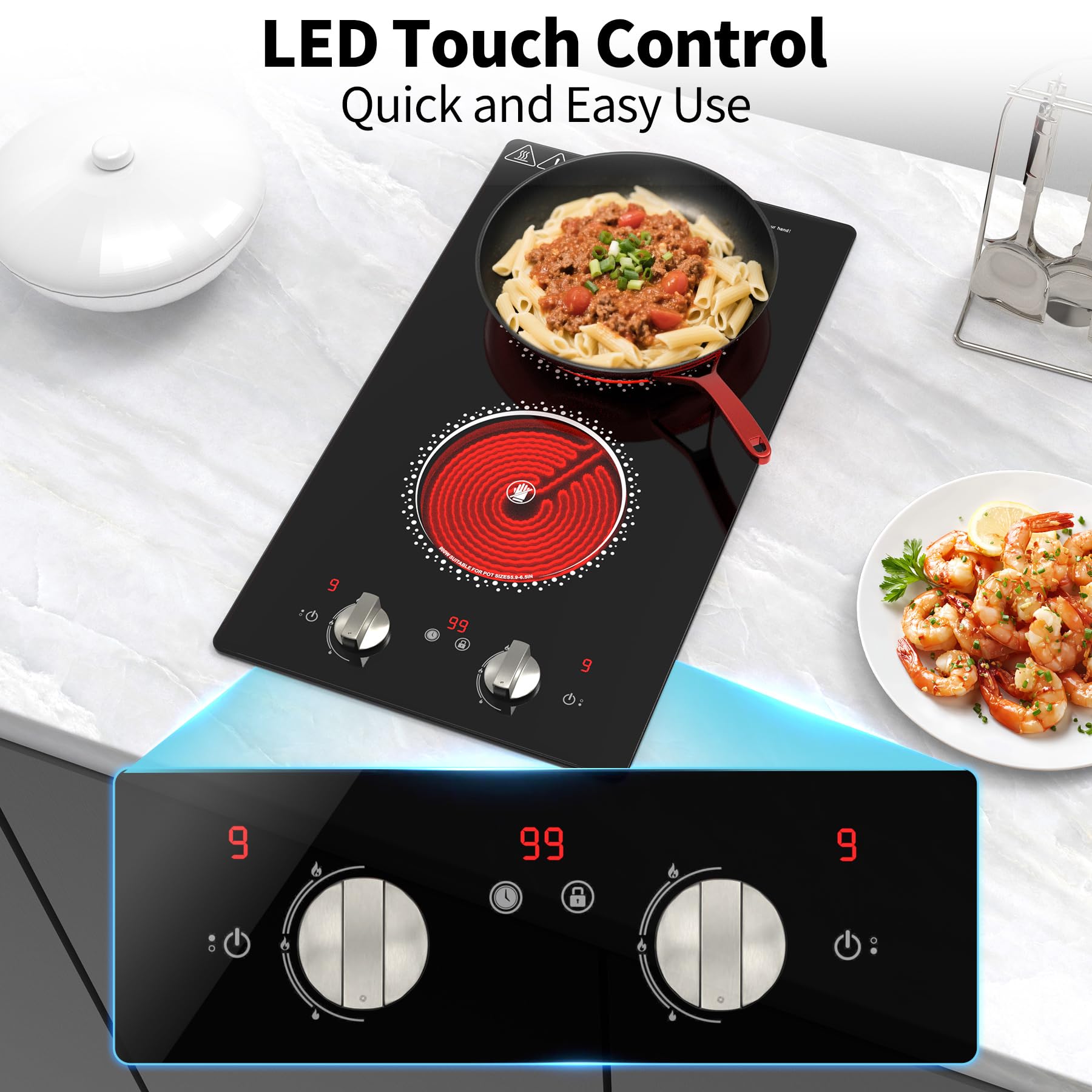 VBGK 2 Burner Electric Cooktop 12 Inch Electric Stove Top with Plug ,2100W Countertop Burners Built-In Stove Top