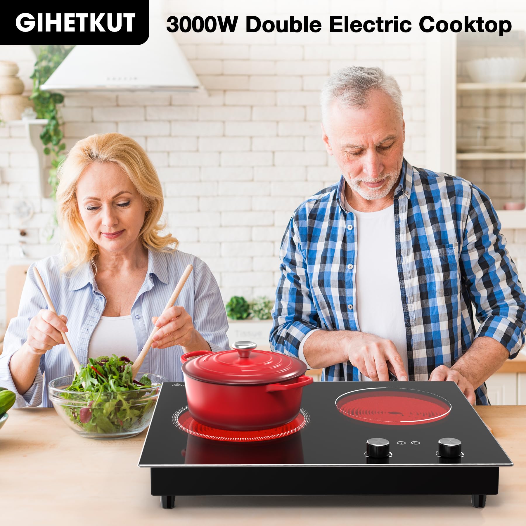 VBGK Electric Cooktop,110V 2100W 2 Burner stove,Built-in & Countertop Stove Top,2 Burner Electric Cooktop