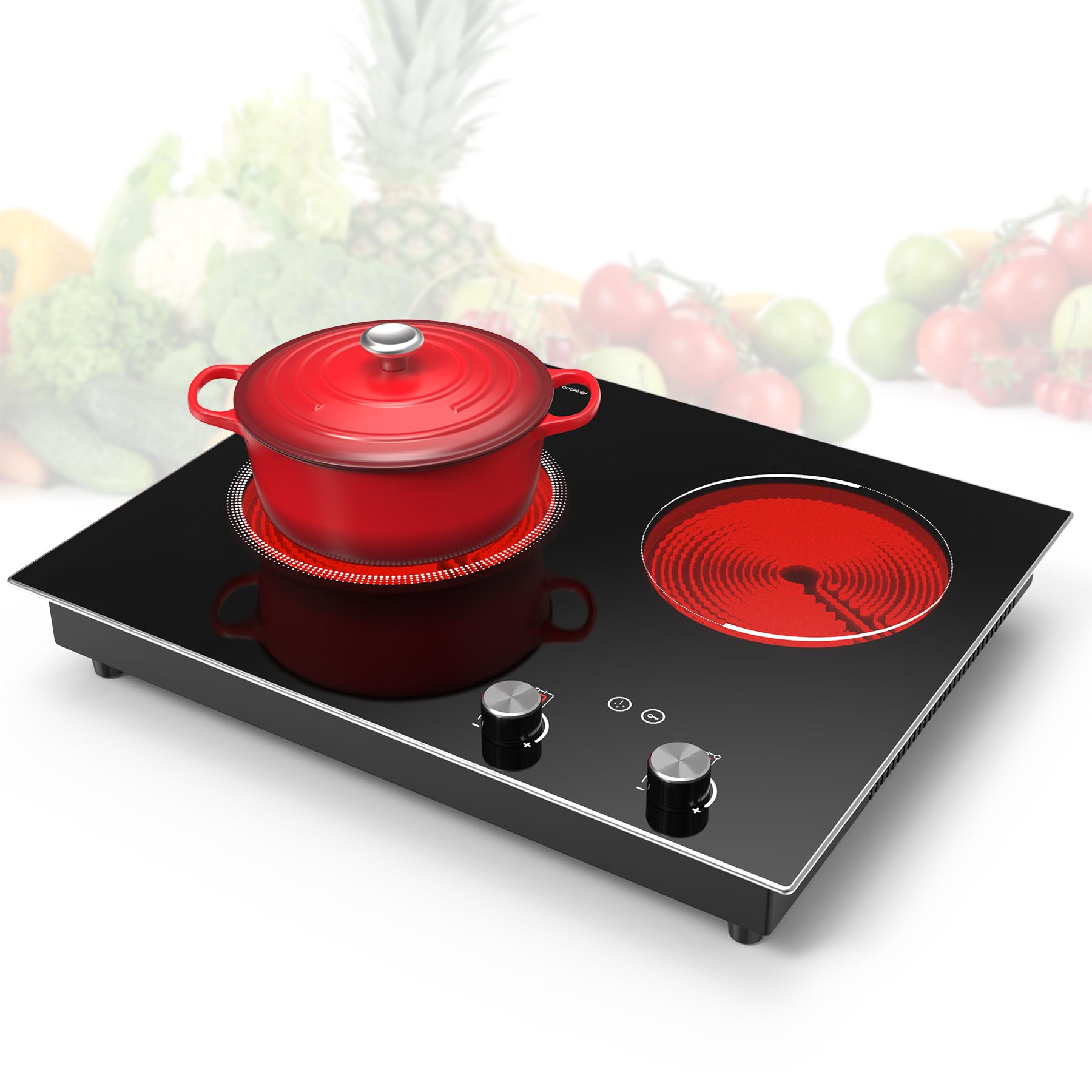 VBGK Electric Cooktop,110V 2100W 2 Burner stove,Built-in & Countertop Stove Top,2 Burner Electric Cooktop