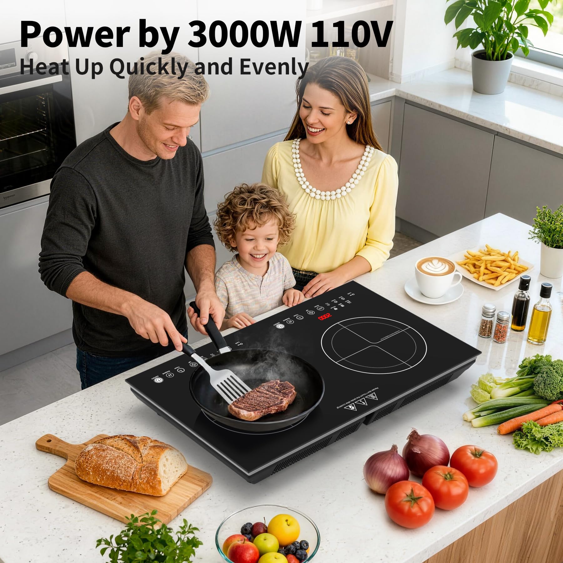 VBGK 2 Burner Induction Cooktop 110V 4000W Double Electric Stove with Dual Heating Zones for Home Kitchen
