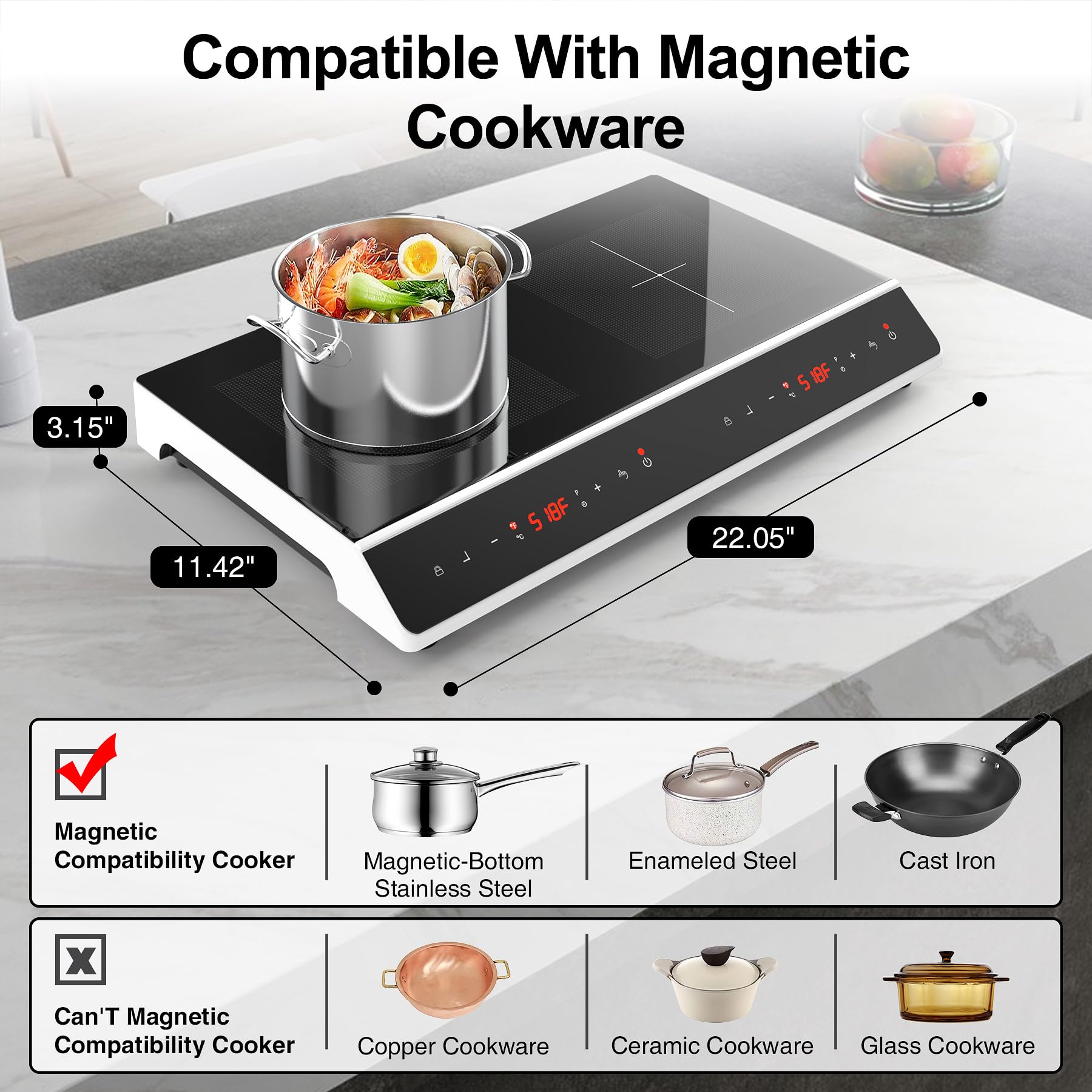 VBGK Double Induction Cooktop, 4000W 2 burner Induction cooktop, 110V Electric burner with hot plate