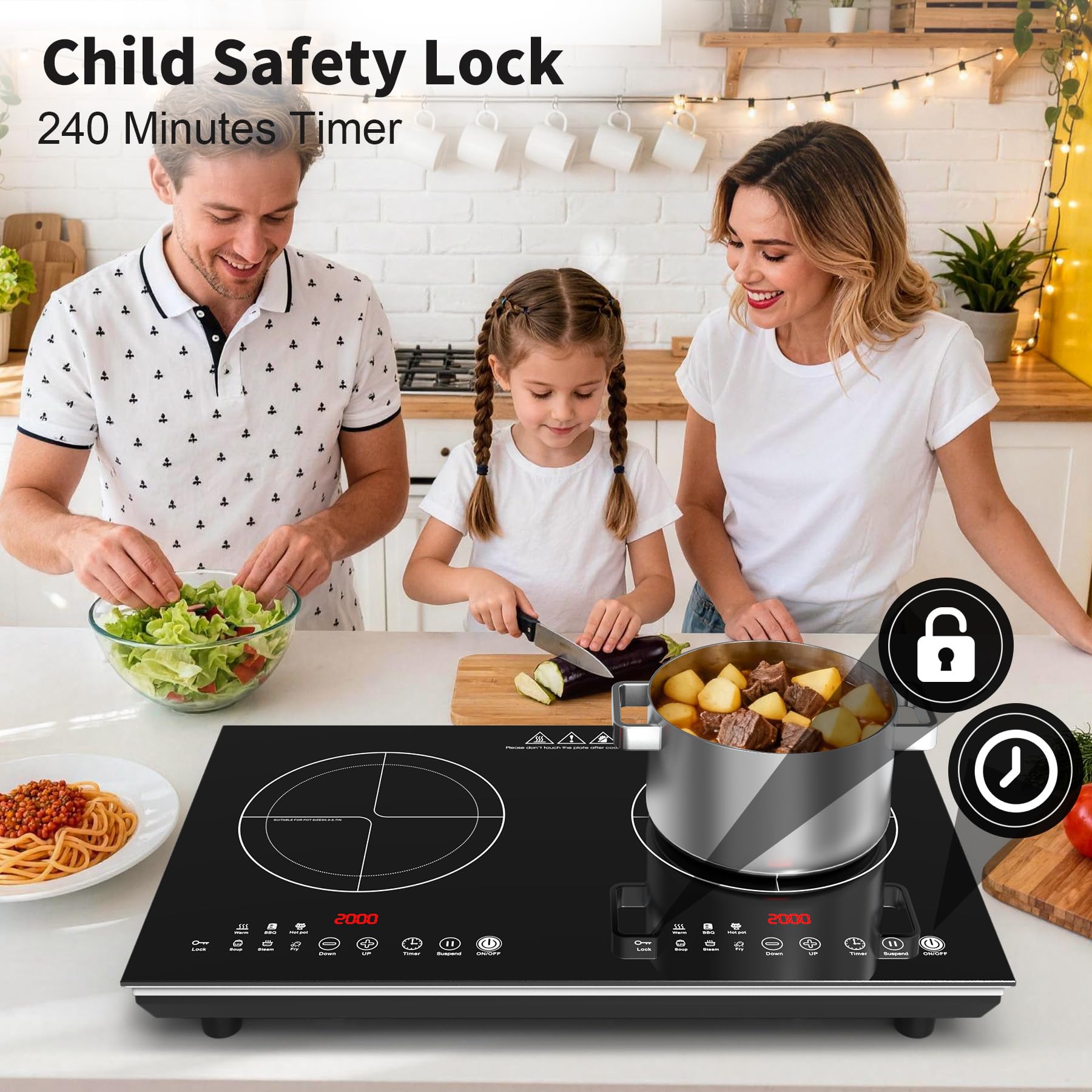 VBGK 2 Burner Induction Cooktop 110V 4000W Double Electric Stove with Dual Heating Zones for Home Kitchen