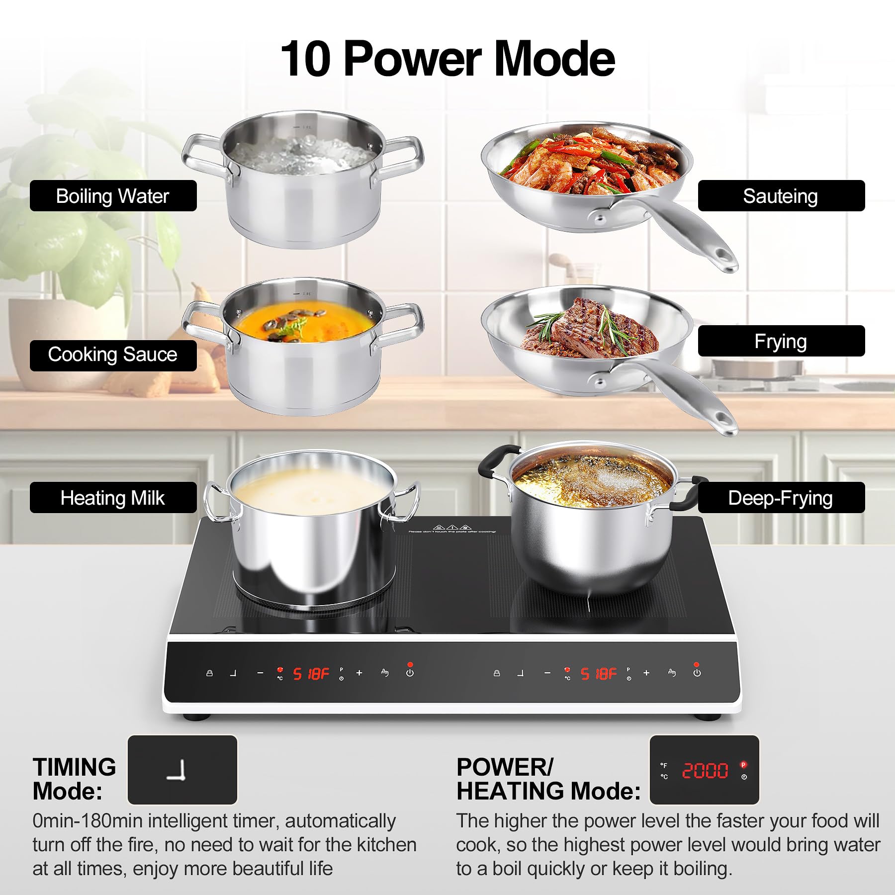 VBGK Double Induction Cooktop, 4000W 2 burner Induction cooktop, 110V Electric burner with hot plate