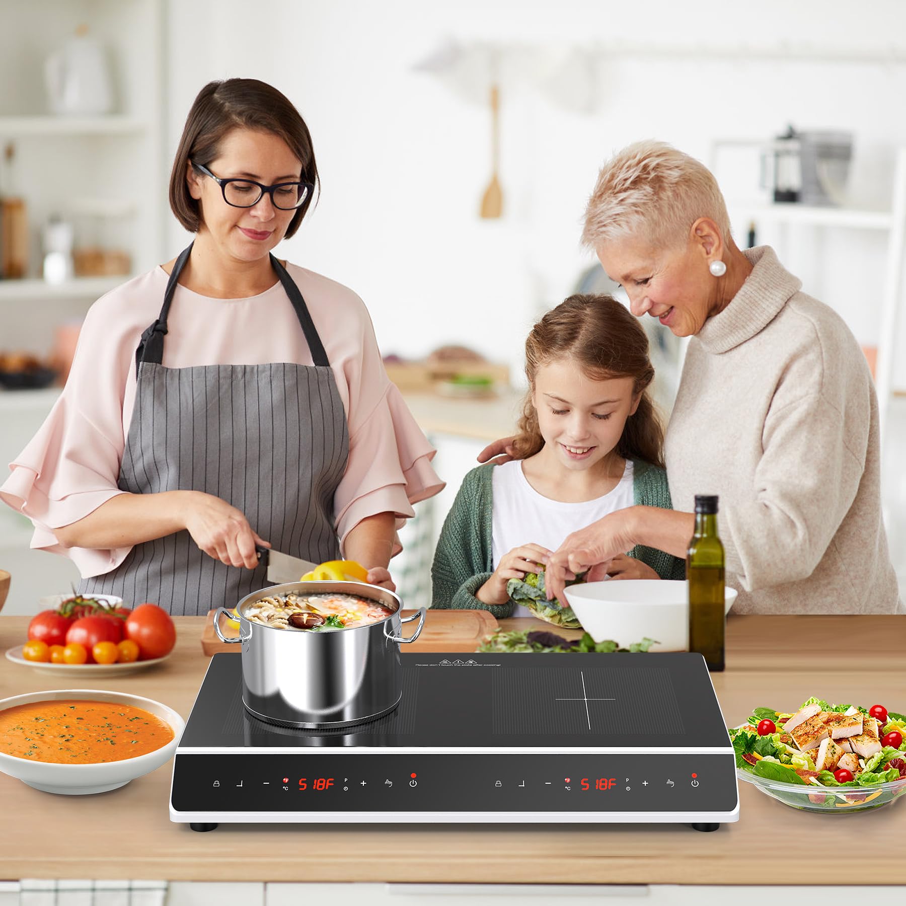 VBGK Double Induction Cooktop, 4000W 2 burner Induction cooktop, 110V Electric burner with hot plate