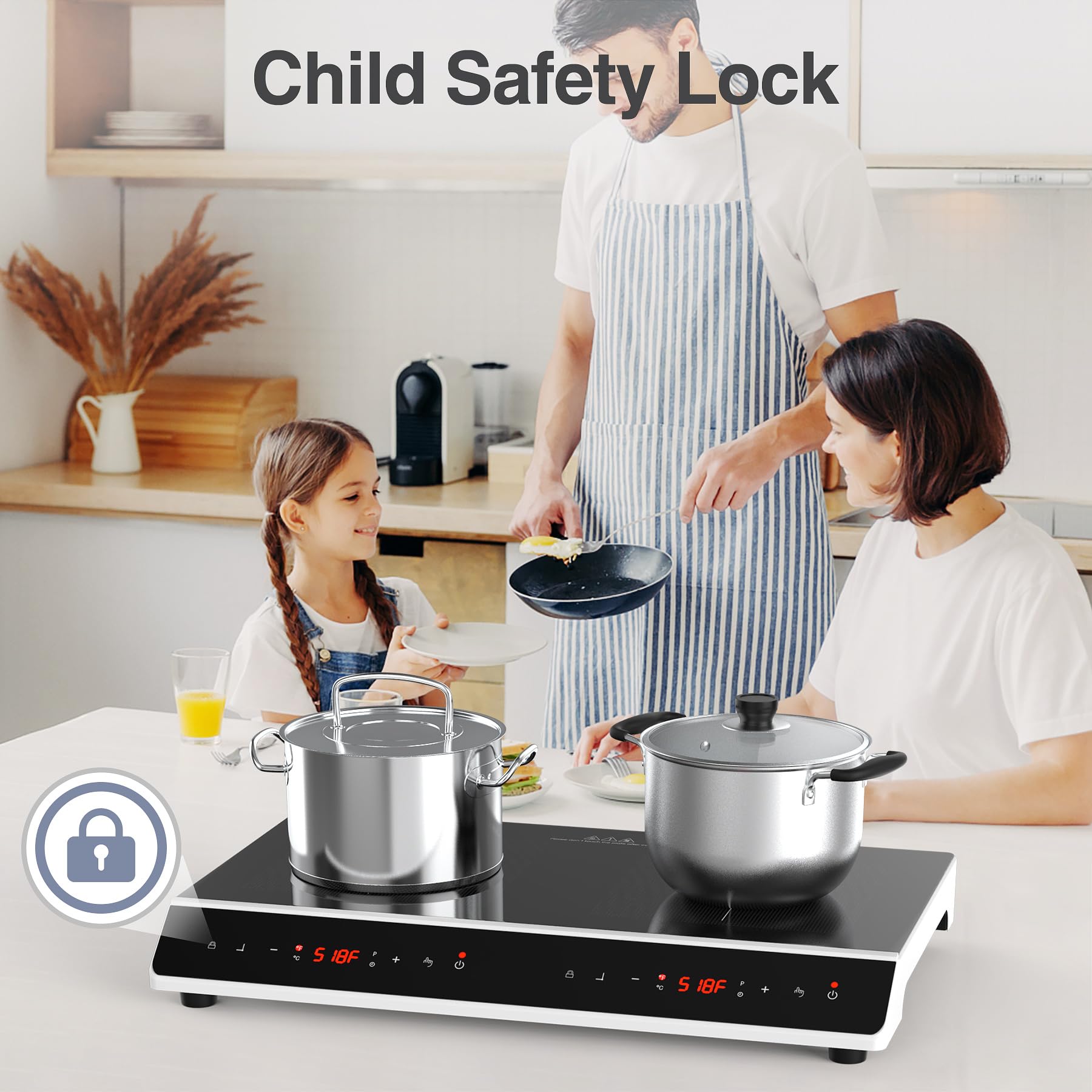 VBGK Double Induction Cooktop, 4000W 2 burner Induction cooktop, 110V Electric burner with hot plate