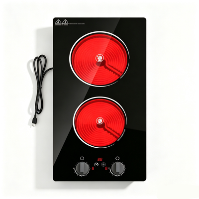 VBGK 2 Burner Electric Cooktop 12 Inch, 120V 2100W Countertop & Built-In Stove Top with Knob and Touch Control