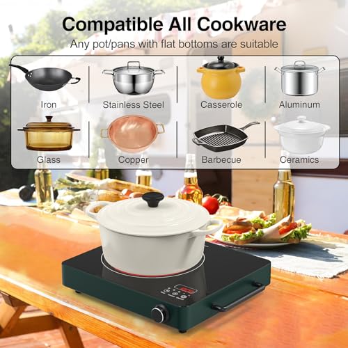 VBGK Single Burner Induction Cooktop 1800W, 12 Inch Portable Electric Stove with 9 Power Levels for Kitchen & RV Cooking