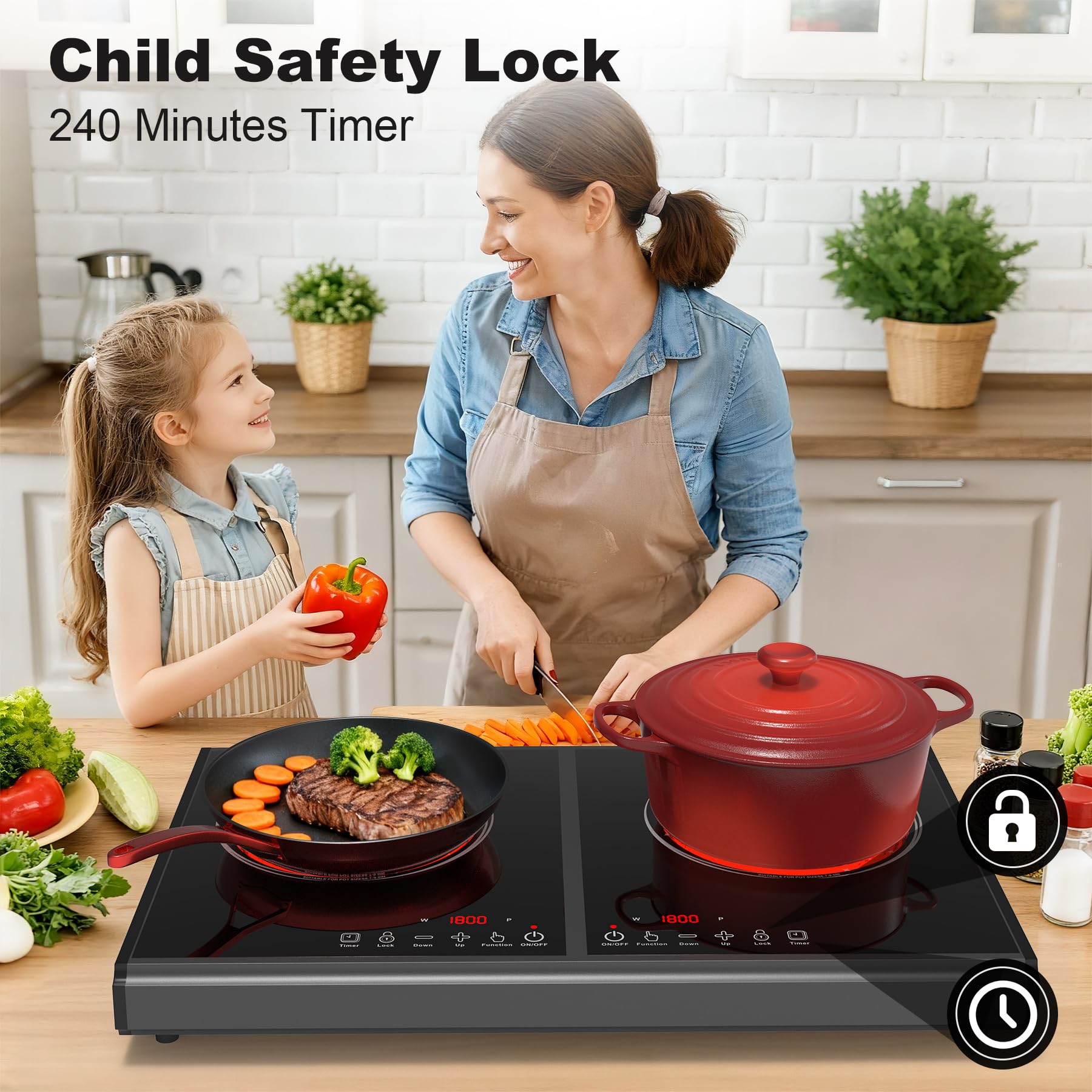 VBGK Electric Cooktop, 110V 3600w Stove top, 22 inch Countertop, 2 burer Electric cooktop