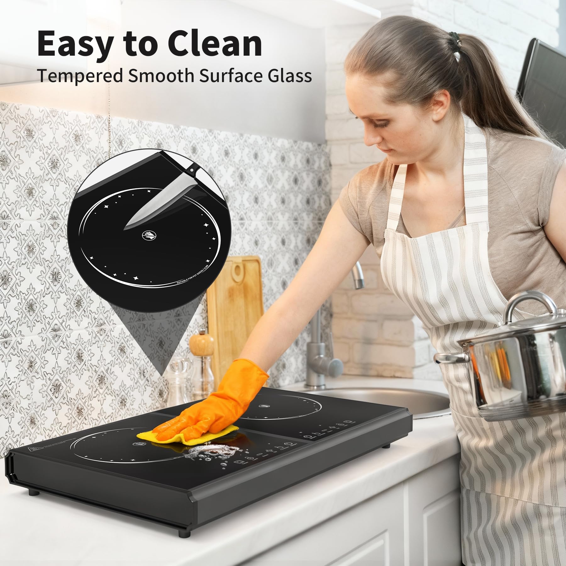 VBGK Electric Cooktop, 110V 3600w Stove top, 22 inch Countertop, 2 burer Electric cooktop