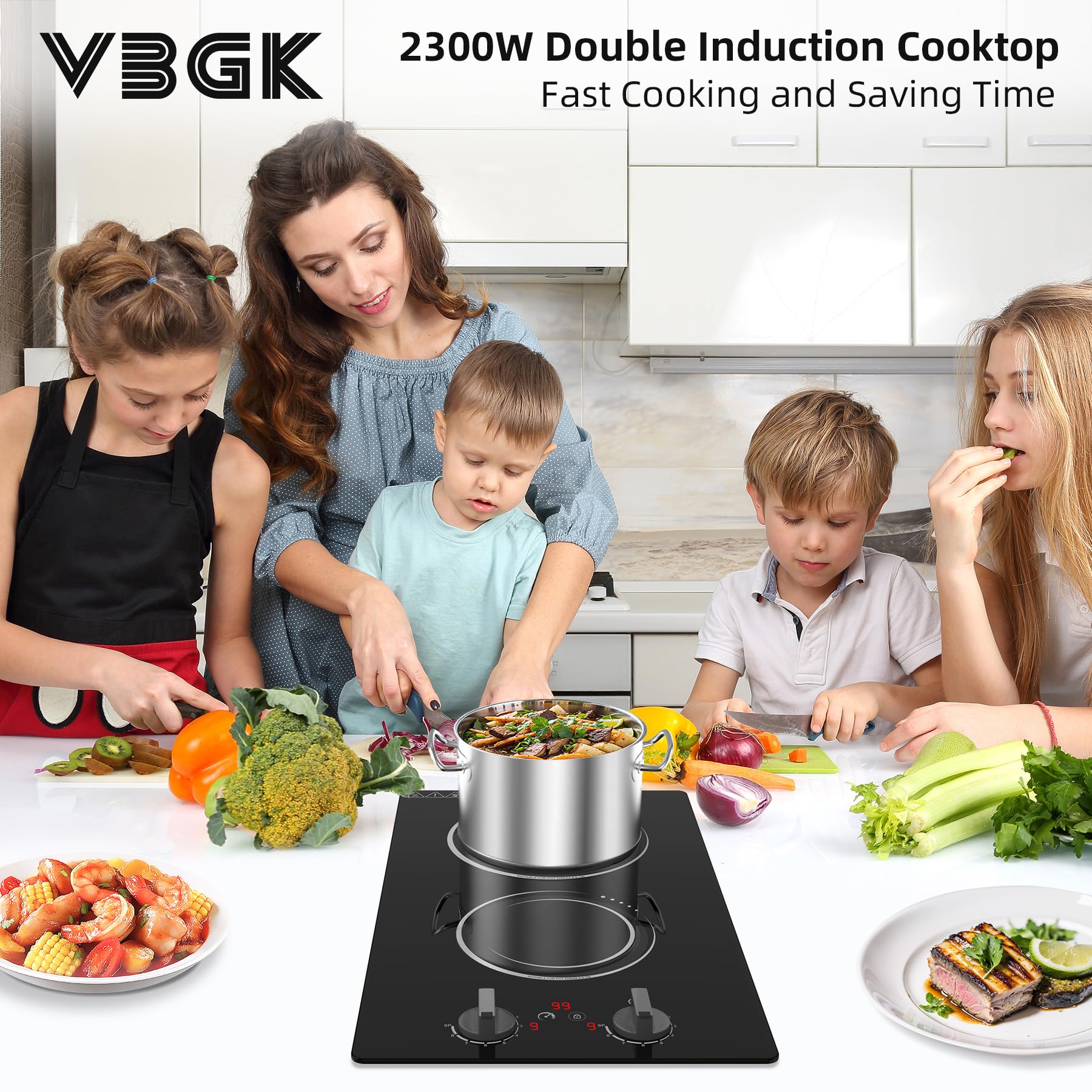 VBGK Double Induction Cooktop,110V 2300w 2 Burner Induction Cooktop,2 Burner Hot Plate Electric Burner
