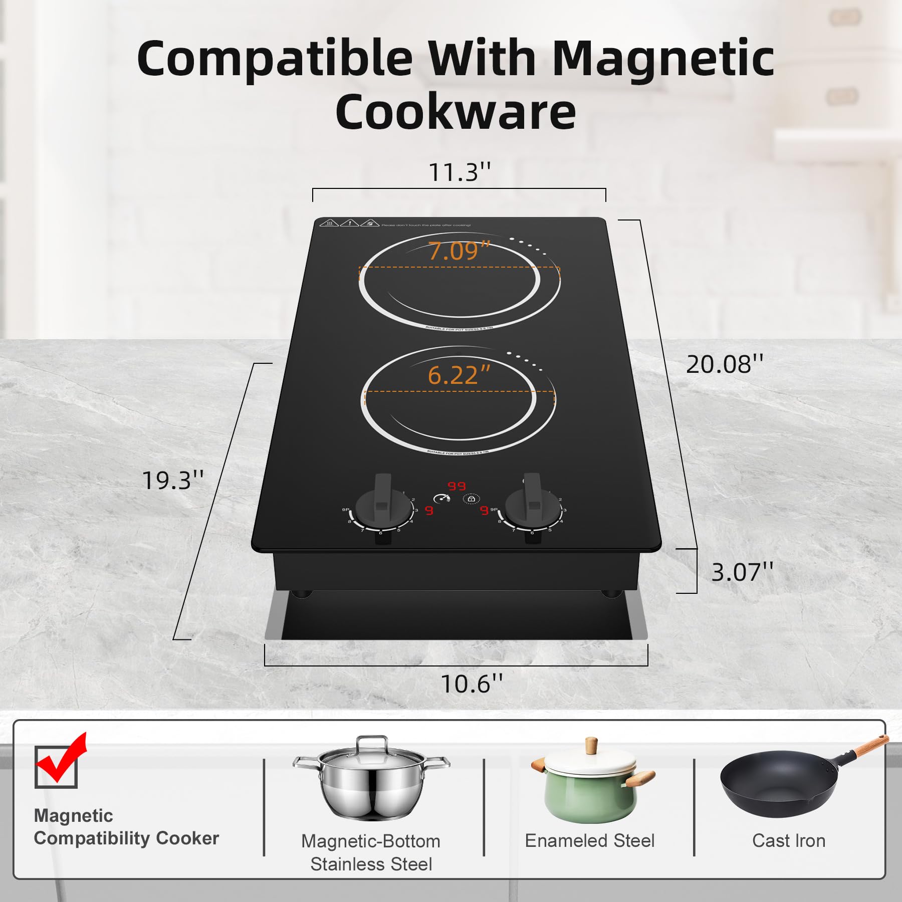 VBGK Double Induction Cooktop,110V 2300w 2 Burner Induction Cooktop,2 Burner Hot Plate Electric Burner