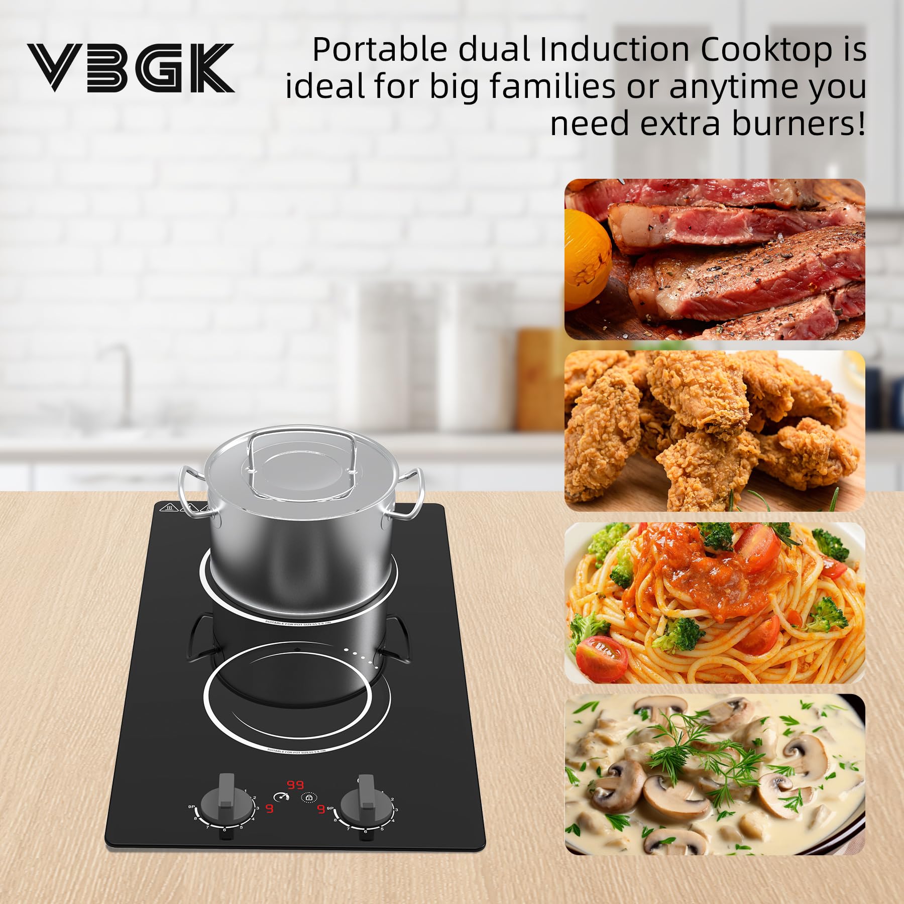 VBGK Double Induction Cooktop,110V 2300w 2 Burner Induction Cooktop,2 Burner Hot Plate Electric Burner