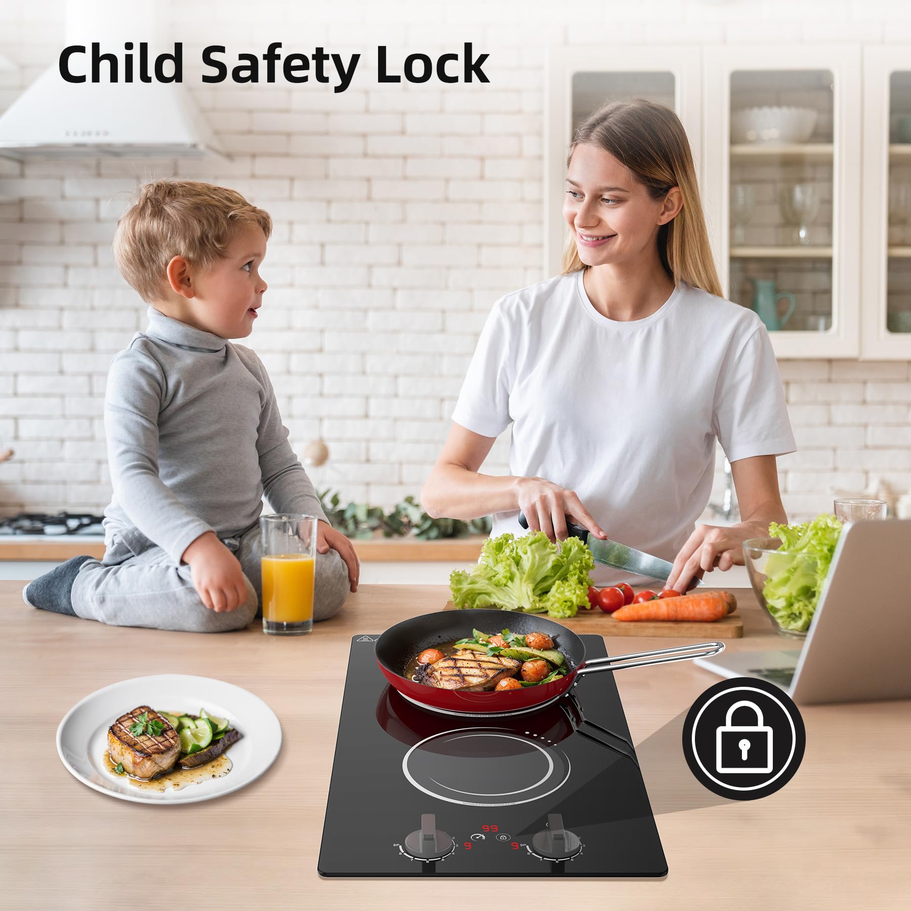 VBGK Double Induction Cooktop,110V 2300w 2 Burner Induction Cooktop,2 Burner Hot Plate Electric Burner