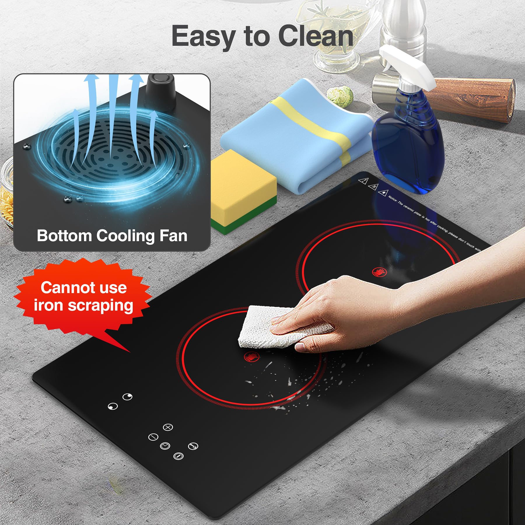 VBGK Electric Cooktop,Built-in and Countertop Electric Stove Top, 2100W 110V Electric Burner, 2 Burner Electric Cooktop.