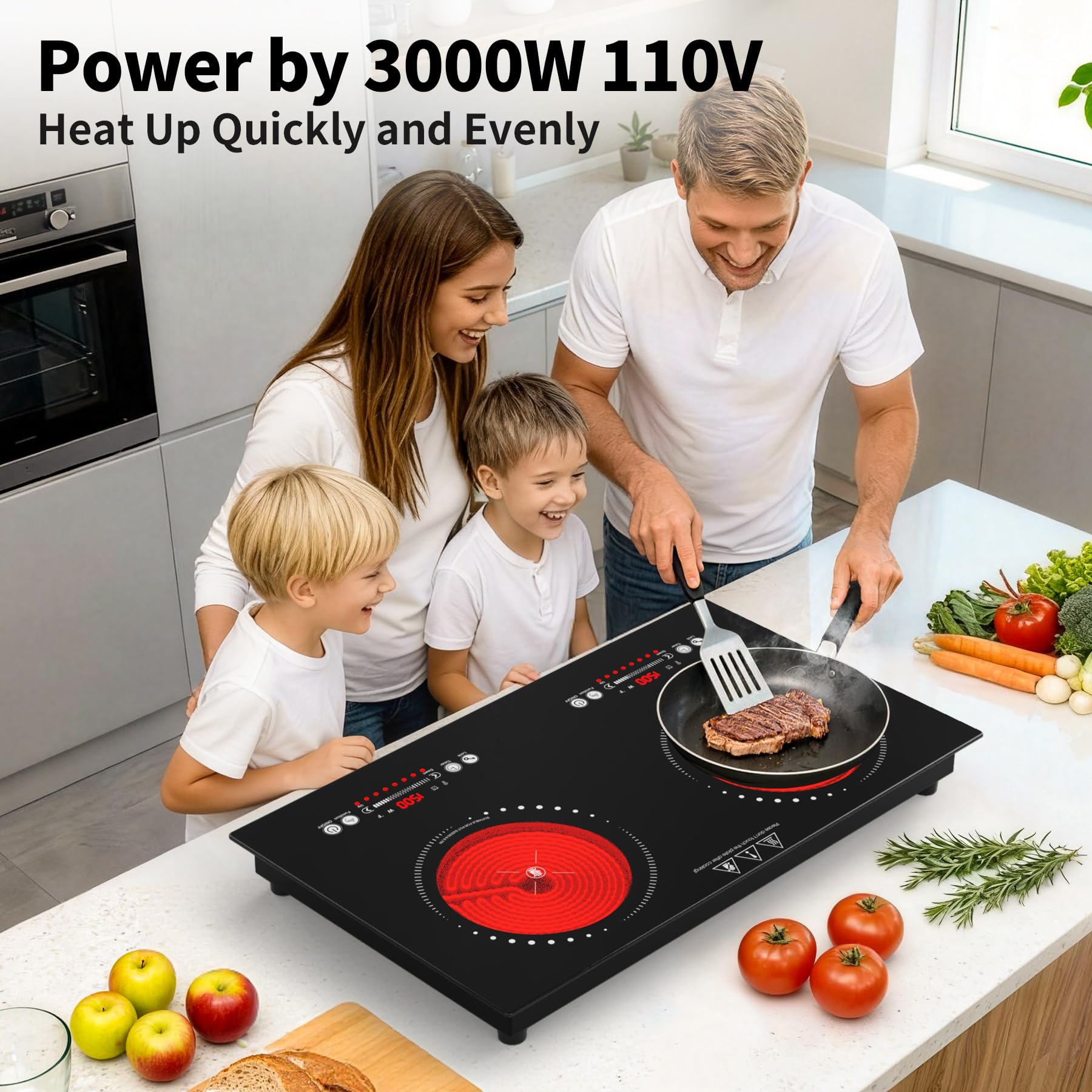 VBGK Electric Cooktop,110V 3000W Electric Stove Top,24 Inch 2 burner cooktop