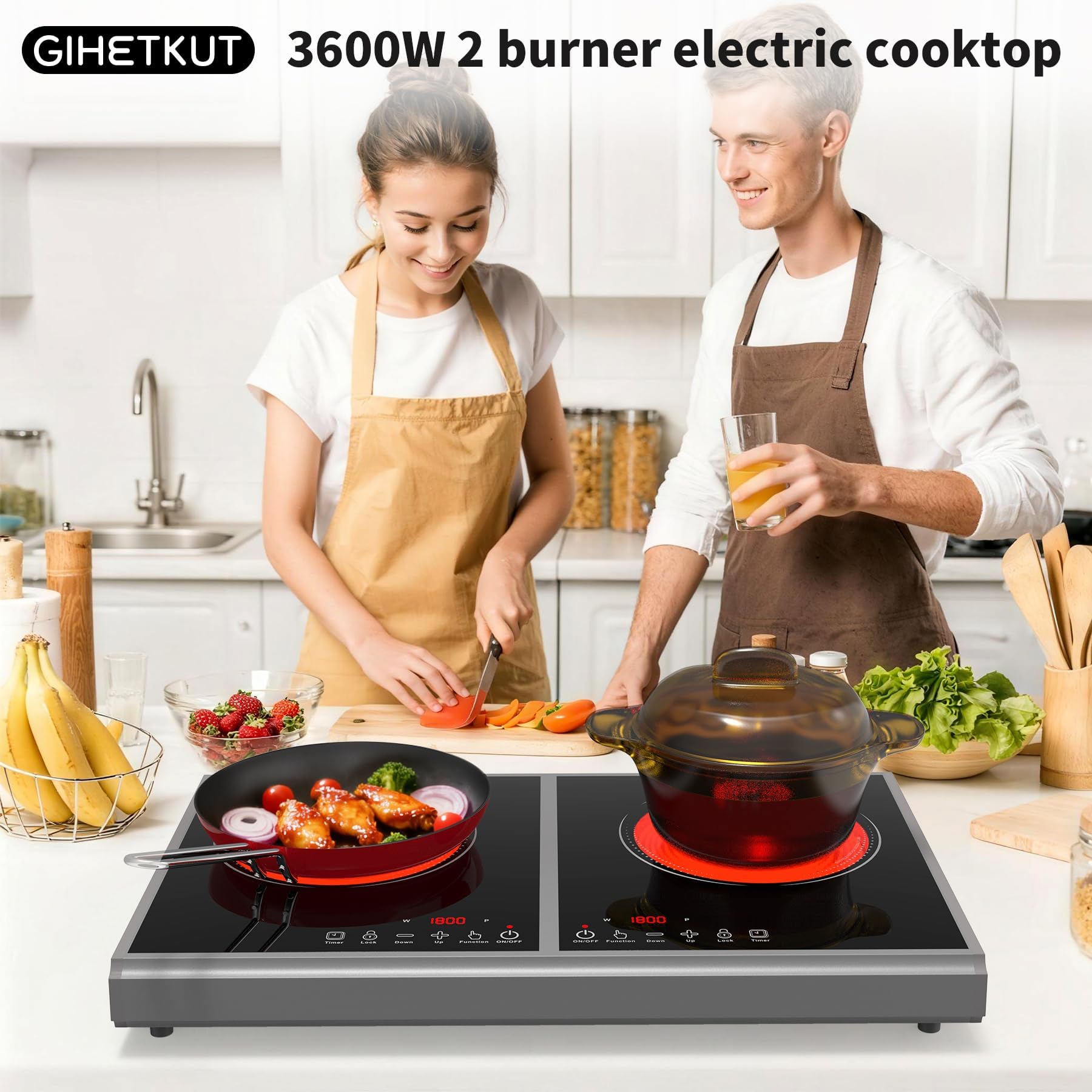 VBGK Electric Cooktop,110V 3600W Stove Top, 2 Burner Electric Cooktop