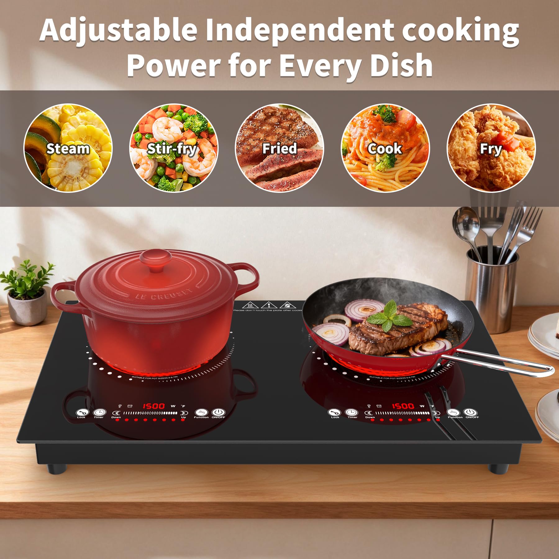 VBGK Electric Cooktop,110V 3000W Electric Stove Top,24 Inch 2 burner cooktop