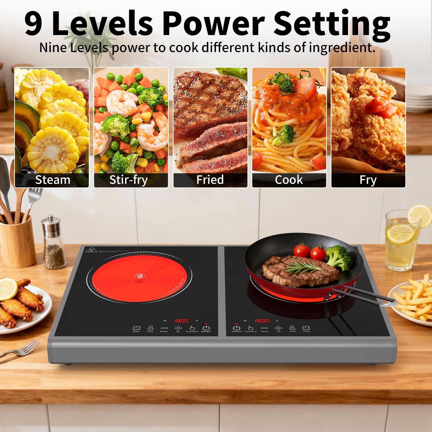 VBGK Electric Cooktop,110V 3600W Stove Top, 2 Burner Electric Cooktop