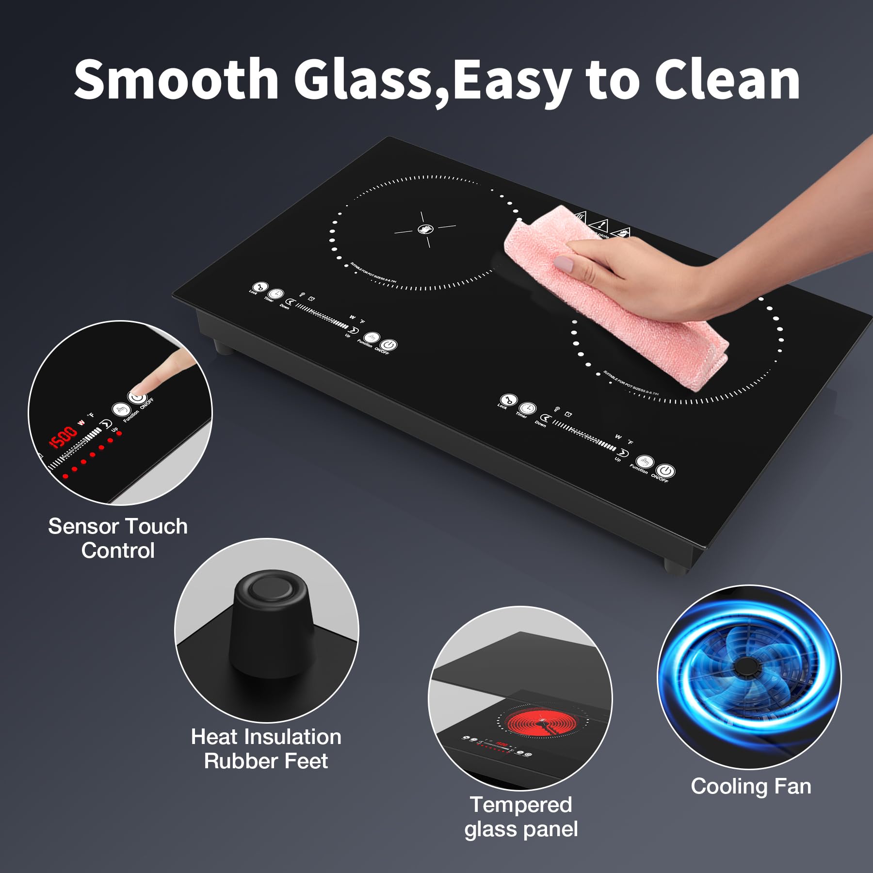VBGK Electric Cooktop,110V 3000W Electric Stove Top,24 Inch 2 burner cooktop