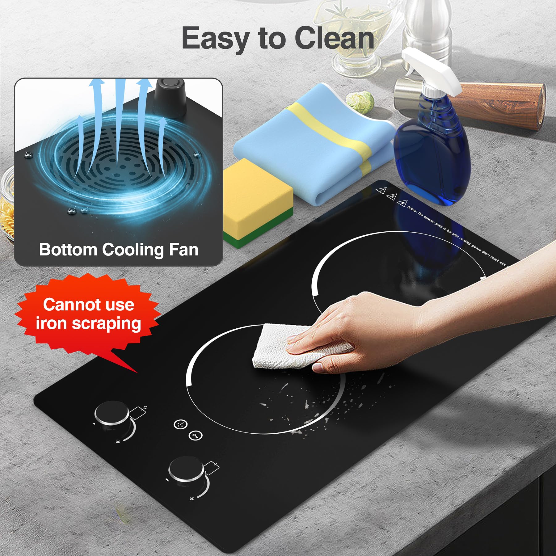 VBGK Electric Cooktop,110V 2100W Electric Stove Top,Built-in Radiant Double Induction Cooktop